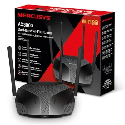 Imagen de Mercusys 6 enrutadores WiFi de 3000 Mbps, router doble banda, 4 puertos Gigabit RJ45, antenas 5 dBi, MU MIMO, WPA3, conexión inteligente, control parental, tecnología color BSS
