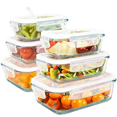Imagen de LG Luxury &amp; Grace Pack 6 Fiambrera de Cristal. Mix (1 + 0,6 0,36 L). Recipiente con Cierre Hermético y Válvula Vapor. Envases Contenedores Aptos para Microondas, Horno Lavavajillas. Sin BPA.