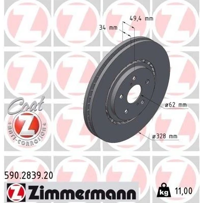 Imagen de ZIMMERMANN 590.2839.20 Disco de freno 328 34 7/5 5 114 ventilación externa revestido altamente carbonizado LEXUS: RX III