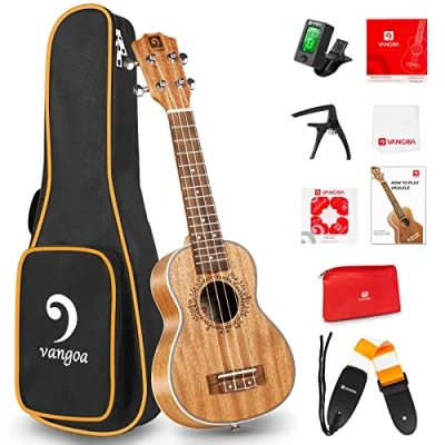 Imagen de Vangoa Soprano Ukelele Caoba 21 Pulgada Acústico Hawaiian Ukulele Kit para Principiantes, Estudiante, Intermedio