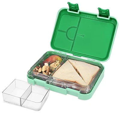 Imagen de Navaris Fiambrera para Comida Taper Hermético con Divisores Bento Box merienda Almuerzo Desayuno Loncheras Sandwich Compartimentos Verde