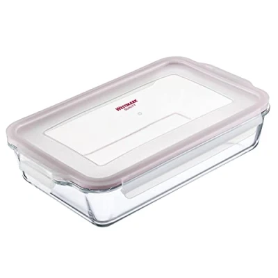 Imagen de Westmark Cazuela de cristal, volumen llenado: 2200 ml, cierre hermético, apta para microondas y horno, cristal/silicona/plástico, transparente/rojo, 234922E1