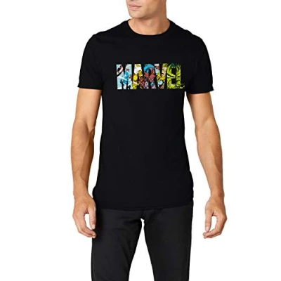 Imagen de MARVEL Comic Strip Logo T Shirt Camiseta, Negro (Black), Medium para Hombre