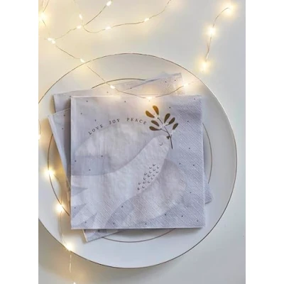 Imagen de Talking Tables 20 servilletas de papel desechables Navidad, reciclables, con diseño muérdago encantador, color blanco, para uso durante todo el año, decoupage, catering, estampadas