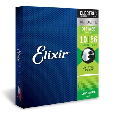 Imagen de Elixir cuerdas para guitarra eléctrica de 7 Strings con recubrimiento OPTIWEB, calibre ligero, 1 Pack, String Light (10 56)