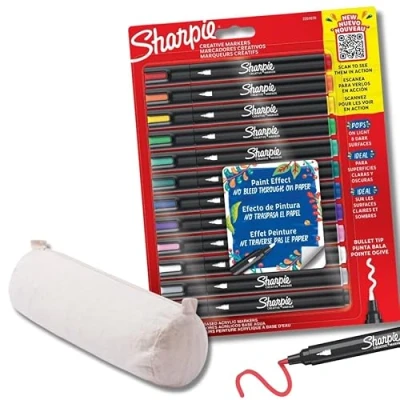 Imagen de SHARPIE Creative Marker Rotuladores acrílicos de colores (punta redonda, 12 unidades, incluye estuche algodón)