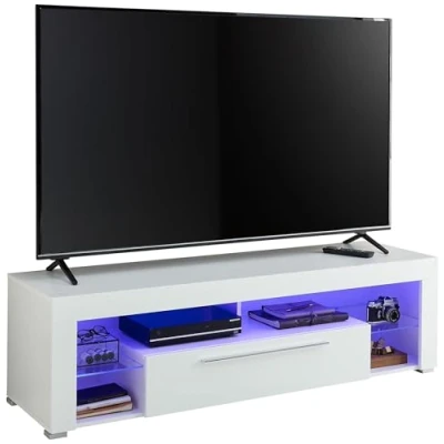 Imagen de Stella Trading GOAL Mueble bajo blanco con iluminación led azul, tablero de TV, mucho espacio almacenamiento para tu sala estar, 153 x 44 cm (ancho/alto/profundo)