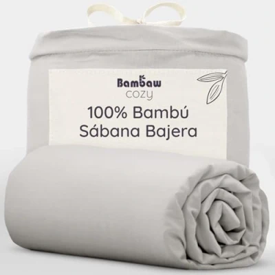Imagen de Sábana Bajera de Bambú Gris 160x200 cm Suave y Lujosa Fitted Sheet Tejido Microfibra Bambu Bed Sheets Sostenible Hipoalergénica Transpirable Bambaw