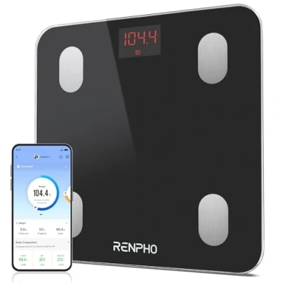 Imagen de RENPHO Bascula de Baño Digital Grasa Corporal, Balanza Bluetooth Inteligente con App, Electrónica Análisis 13 Mediciónes Peso IMC Visceral e Muscular, Negro, Elis 1