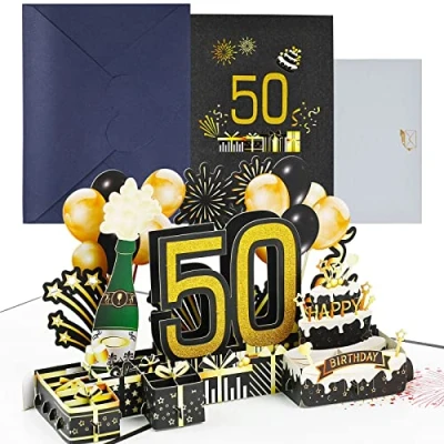 Imagen de joyoldelf Tarjeta Felicitacion 50 Cumpleaños Pop Up Tarjetas Cumpleaño Personalizada 3D, Regalos Divertidos Hombre NiñA, Incluye Sobre, Ideal Para Padre, Madre, Amigo, Novio, Novia