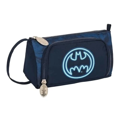 Imagen de Safta Batman Legendary Portatodo con Bolsillo Desplegable Vacío, Estuche Infantil, Niño, Ideal para Niños en Edad Escolar, Versátil, Calidad y Resistencia, 20x8.5x11 cm, Color Azul Marino