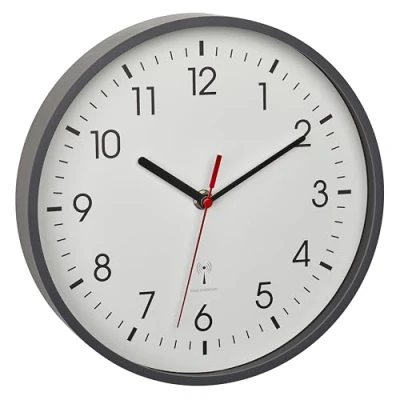 Imagen de TFA Dostmann Reloj de Pared analógico inalámbrico 60.3550.10 Alta precisión, Elegante, analógico, Cubierta Cristal, para Oficina, hogar, Regalo, 245 x 42 mm, Color Gris