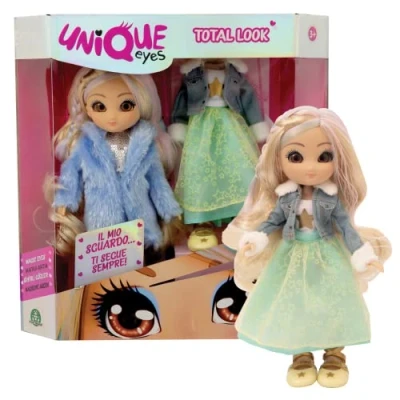 Imagen de UNIQUE EYES GIOCHI PREZIOSI Muñeca articulada de 25 cm Altura, con Ojos Grandes mágicos y Profundos, Sigue tu Mirada, Rebecca Fashion Doll Extra Outfit, para niñas a Partir 3 años,