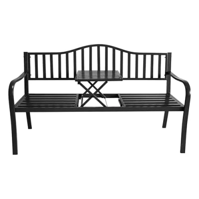 Imagen de Banco de jardín metal con mesa integrada 150 x 56 cm 2 en 1 revestimiento polvo antracita parque plegable para jardín, balcón, terraza, 450 kg, resistencia a la
