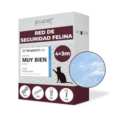 Imagen de PiuPet® Red para Gatos I 4x3m Transparente Balcón y Ventana Incluye Set de fijación terraza Balcon Protector Proteccion