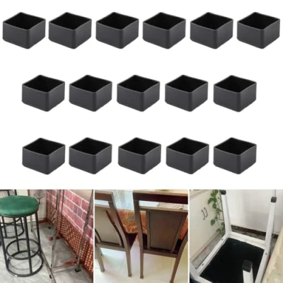 Imagen de 16 protectores cuadrados de silicona 40 x mm para patas silla, tapas negras muebles, taburete evitar arañazos en el suelo