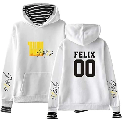 Imagen de KPOP Stray Kids Hoodies Falso Dos Sudaderas con Capucha de Manga Larga Otoño Invierno Yellow Wood Impresión Pullover Bang Chan Changbin Hyunjin Felix Seungmin Jeongin Jisung Minho Woojin
