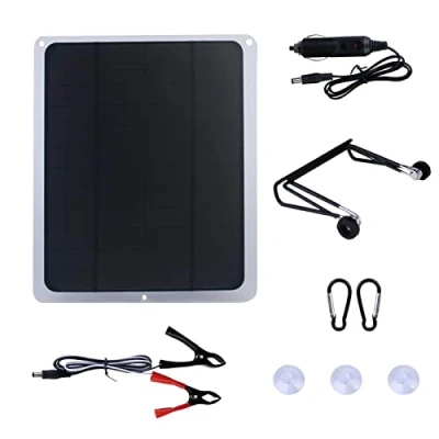 Imagen de Kit de Panel Solar Monocristalino 12 V/20 W, Doble Salida con Puertos USB y controlador carga, Juegos cables conexión, Adecuado para RV, Techo, Caravana, Barco