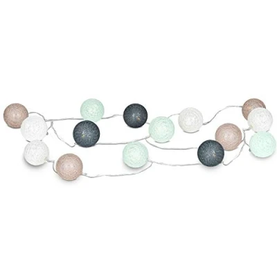 Imagen de levandeo guirnalda de luces led, 15 unidades, bolas algodón, farolillos en verde, verde menta, marrón, blanco, decorativa algodón