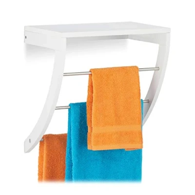 Imagen de Relaxdays Toallero Pared con 3 Barras, Repisa, Estantería Baño, DM Acero Inoxidable, 1 Ud., 40 x 38 25 cm, Blanco