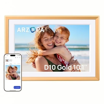 Imagen de Arzopa Marco de Fotos Digital Metálico WiFi 10,1&quot; 32GB IPS HD Pantalla Táctil Auto rotar Gratuita App Compartir Remoto y Vídeos Ilimitados D10 Oro