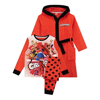 Imagen de Miraculous Conjunto Pijamas y Chicas Bata para Niñas Prodigiosa Rojo 3 4 Años