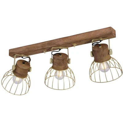 Imagen de JUST LIGHT. Plafón Alami mango madera latón mate 3 luces.