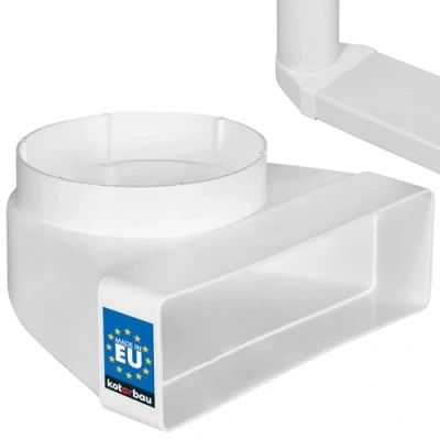 Imagen de KOTARBAU® pieza de desviación 90 para conducto ventilación, 204 x 60 mm, transición plástico, diámetro 125 color blanco, conector canal, arco ángulo entrada