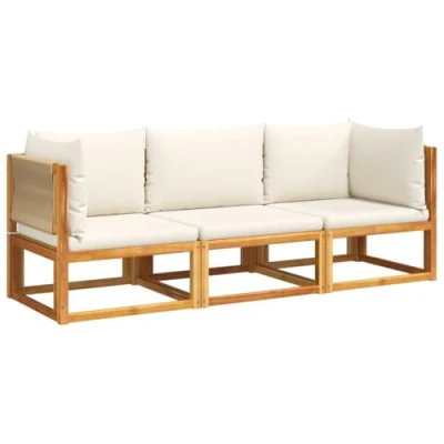 Imagen de vidaXL Set de sofás jardín con Cojines 3 pzas Madera Maciza Acacia, Juego Muebles jardín, Exterior, sofá para