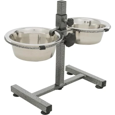 Imagen de Trixie Soporte para cuencos perros, 2 x 0,75 L (diámetro 15 cm), hasta 27 cm de altura ajustable, negro