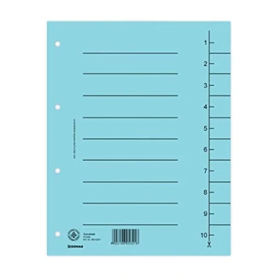 Imagen de DONAU 8610001 10 Separadores (100 unidades, cartón reciclado, 250 g/m², 4 orificios), color azul