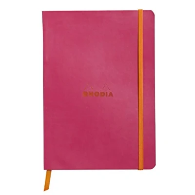 Imagen de RHODIA 117412C Carnet Souple Framboise A5 Ligné 160 pages Papier Clairefontaine Ivoire 90 g/m² Marque Page, Fermeture Élastique Couverture Simili Cuir Collection Rhodiarama