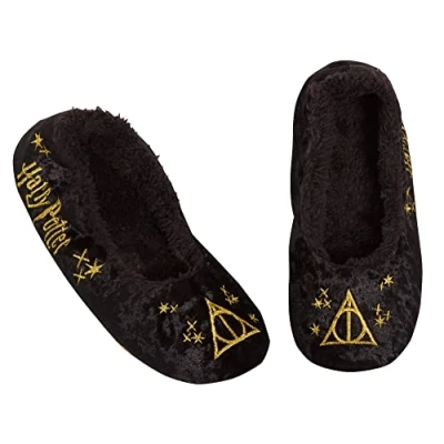 Imagen de Harry Potter Pantuflas para mujeres y niñas, calcetines de ballet sin cordones con las Reliquias la Muerte, Black, 36 EU