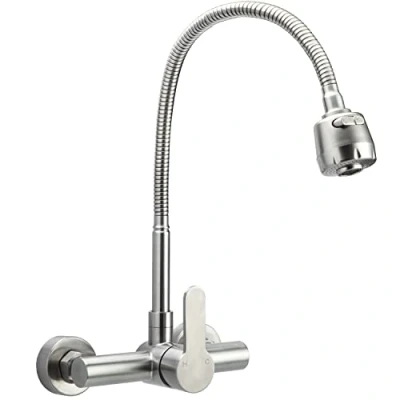 Imagen de Grifo Cocina Pared, Grifos Fregadero Acero Inoxidable, Frío y Caliente, Rotador 360, Cepillado