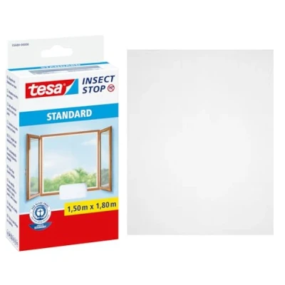 Imagen de tesa Insect Stop Malla Mosquitera STANDARD para Ventanas Autoadhesiva Recortable al Tamaño Deseado Blanca, 150 cm x 180