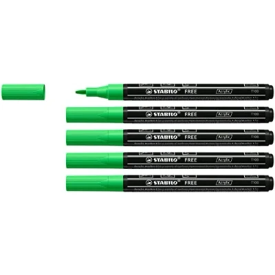 Imagen de Marcador acrílico STABILO FREE Acrylic T100 Punta redonda 1 2mm Caja con 5 unidades color amarillo