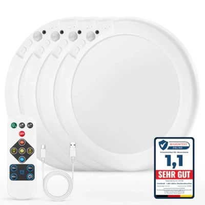 Imagen de Combuh Led Plafon Techo Bateria Sin Cables, Lampara Recargable con Sensor de Movimiento, mando, para Baño, Garaje, Terraza, Dormitorio, 4 Unidad