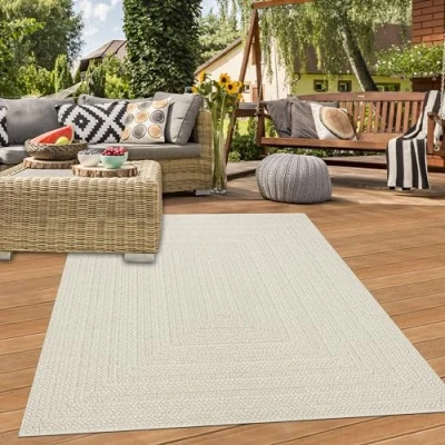 Imagen de Teppich Traum Alfombra Interior y Exterior salón terraza balcón jardín diseño Rectangular Yute Color Crema, 140 x 200 cm