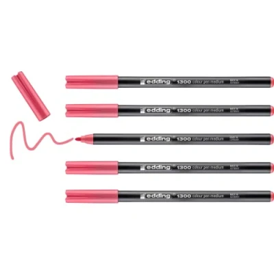 Imagen de edding 1300 rotulador de color trazo medio rosa coral x5 punta redondeada 2 mm para dibujar y escribir el colegio, mandalas, Bullet Journals