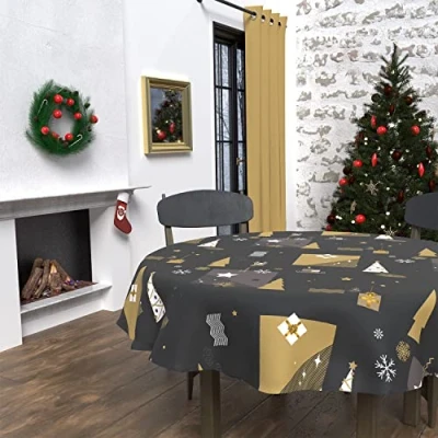 Imagen de Soleil d&#039;ocre Mantel Antimanchas Fir, Redondo, Negro, Diametre 180 cm