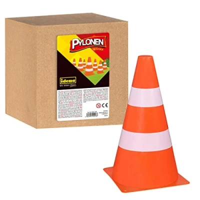 Imagen de Idena 40223 Pilones, 10 Piezas, 13,5 x 24 cm, plástico, apilables, Conos de tráfico para Deportes, Ocio, Slalom y Mucho más, Color Orange, White, cm Berlin