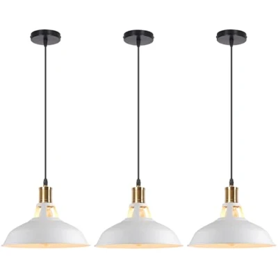 Imagen de iDEGU Juego de 3 Lámparas Colgantes Vintage, Lámpara Techo Industrial 27cm Iluminación E27 Luz Colgante Retro para Cocina, Salón, Dormitorio, Comedor, Pasillo, Restaurante (Blanco)