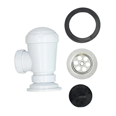Imagen de Fontastock FSKFSI004 sifón tipo botella corto extensible 1 1/4&quot; 32/40 con salida horizontal y rejilla de desagüe tapón incluidos