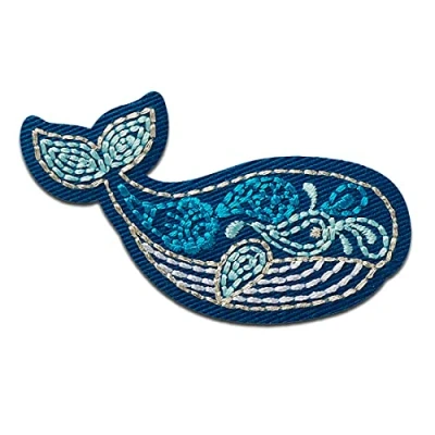 Imagen de Ballena animales Parches termoadhesivos bordados aplique para ropa, tamaño: 7 x 3,5 cm