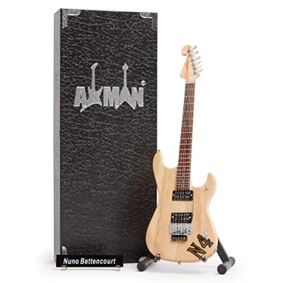 Imagen de Axman Nuno Bettencourt Réplica de guitarra en miniatura Regalos musicales Hecho a mano ornamental escala 1/4 Incluye caja exhibición, etiqueta nombre y soporte para