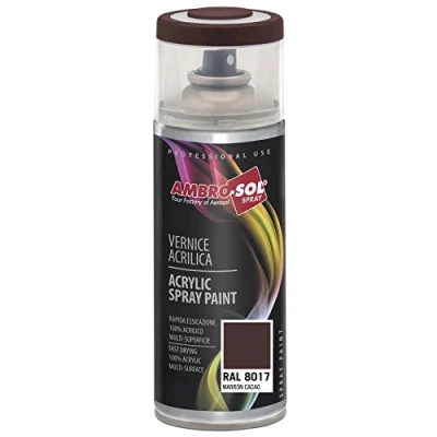 Imagen de AMBRO SOL Pintura acrílica en spray, color Marron Cacao, RAL 8017, resultado profesional múltiples superficies, exteriores e interiores, 400 ml