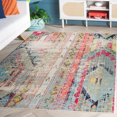 Imagen de Safavieh Monaco Collection Alfombra de área 5 pies 1 Pulgada x 7 Pulgadas, Multicolor, diseño Tribal Bohemio Chic Desgastado, no desprende Pelusa, fácil Cuidado, Ideal para Zonas Alto