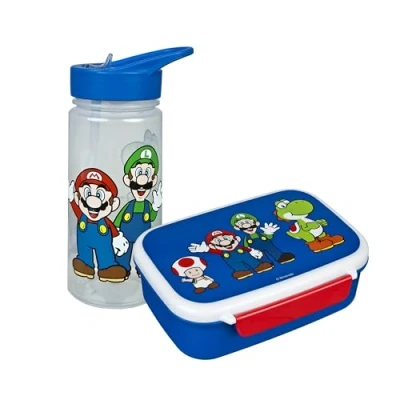 Imagen de Scooli Set de Regalo vajilla para niños Super Mario Compuesto por Fiambrera y biberón Ideal el Colegio o la guardería a Partir 4 años plástico sin BPA