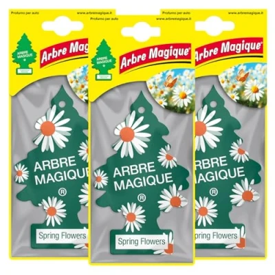 Imagen de Arbre Magique Mono, Ambientador sólido para coche, aroma Spring Flowers, fragancia floreciente y brillante, duración de hasta 7 semanas, diseño italiano, paquete 3 unidades