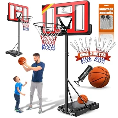 Imagen de KESSER® Canasta de Baloncesto Premium, Base Ruedas Incluidas Balón + inflador, Altura la Regulable 230 a 305 cm, instalación al Aire Libre